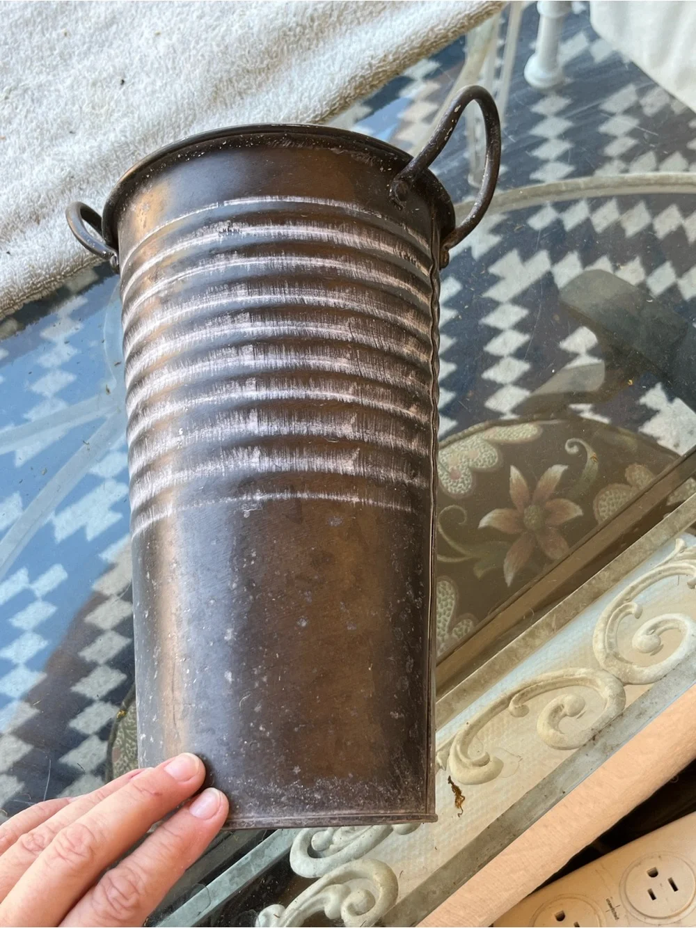 Set of 2 Black Ribbed Metal Planter Buckets